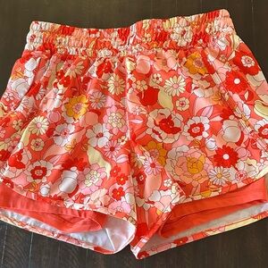 AVIA Salmon Coral Floral Lined Drawstring Waist Running Shorts Women’s M 8-10